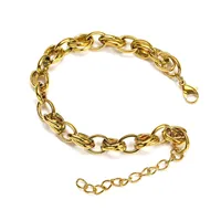 Massives, ineinandergreifendes, dickes Kettenarmband mit verstellbarem Verlängerungsstück aus poliertem Edelstahl – Trendiges, vielseitiges Unisex-Alltags-Modearmband