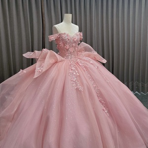 Abito da Quinceañera Rosa Brasiliano con Spalle Scoperte e Perline per Ragazze di 15 Anni, Lunghezza a Terra con Fiori 3D, Vestito da Sera BJ1122 - Product Image 4
