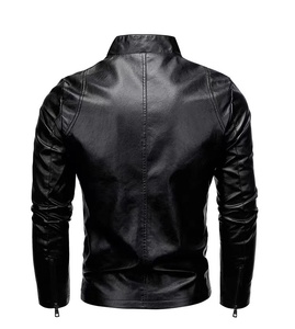 New High Quality Classic Biker Motorcycle Pu Faux Blazer <strong>Slim</strong> <strong>Fit</strong> Windproof Black Leather <strong>Jacket</strong> for Mens Chaqueta De Cuero - Product Image 4