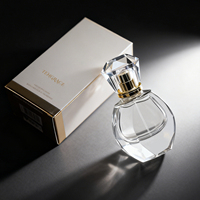 Flacon de parfum transparent de 30 ml en verre rond avec bouchon doré, emballage personnalisé, vente chaude, directement de l'usine