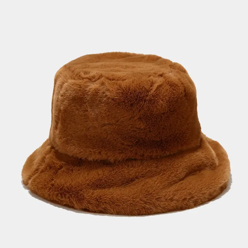 야외 따뜻한 겨울 여성 우아한 패션 단색 사용자 정의 버킷 모자 푹신한 모피 인조 모피 버킷 모자