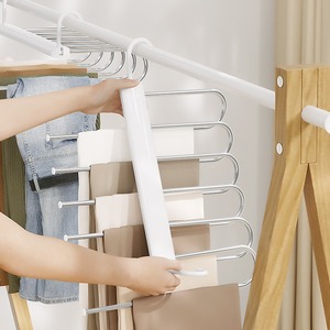 Multi Layer Pant Hanger White Space Saving Wardrobe Organizer For Pants Skirts Clothes Storage Hook Type Rectangle Shape - Product Image 3