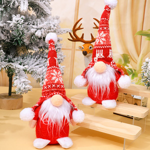 Gorro de punto, muñeco de peluche de gnomo sin rostro, patrón de copo de nieve, figura de gnomo navideño, adorno para mesa de Navidad, decoración para el hogar - Product Image 2