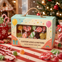 Boîte à bonbons portable personnalisée imprimée menthe et pêche avec poignée en corde torsadée, fenêtre transparente et motif ballon pour cadeaux de fêtes