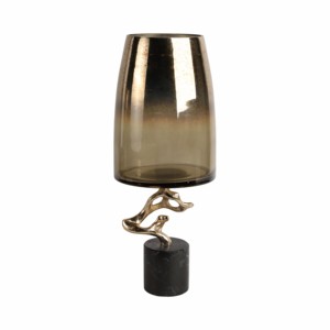 Vaso in vetro conico con base in marmo e supporto in metallo scultoreo per l'arredamento del soggiorno - Product Image 1