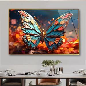 Decoración para Sala de Estar, Arte Mural con Paisaje de Cascada en la Jungla, Cuadro de Porcelana con Cristales y Mariposas en Alta Definición - Product Image 6