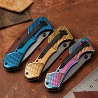 Petit couteau pliant de chasse EDC F81 en acier inoxydable 3Cr13 avec manche en bois, revêtement titane, pointe harpon, pour camping, vente en gros OEM