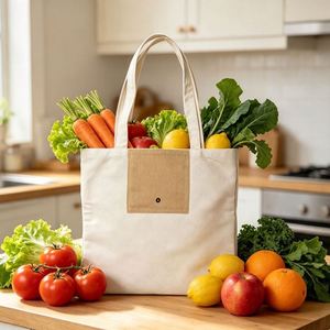 Durable Recycled Cotton <b>Canvas</b> Handled Tote Bag Foldable Portable Custom Letter Pattern Shoulder Strap Supermarket & Daily Use - Product Image 2