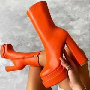 Botas <span class=keywords><strong>de</strong></span> cuero con plataforma gruesa y cremallera lateral para mujer, <span class=keywords><strong>zapatos</strong></span> <span class=keywords><strong>de</strong></span> tacón alto, a prueba <span class=keywords><strong>de</strong></span> agua, talla grande, nuevo, S379 - Product Image 4