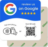 بطاقة مراجعة جوجل قابلة للبرمجة من الأكريليك المتين NFC 215 مربعة الشكل، حامل طاولة شفاف، علامة رمز الاستجابة السريعة 13.56 ميجاهرتز