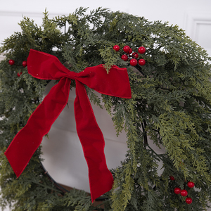 Handmade Artificial Cypress Leaf Christmas Wreath with Bowknot, Soft & Collapsible Fireplace Decoration for Christmas - Product Image 4