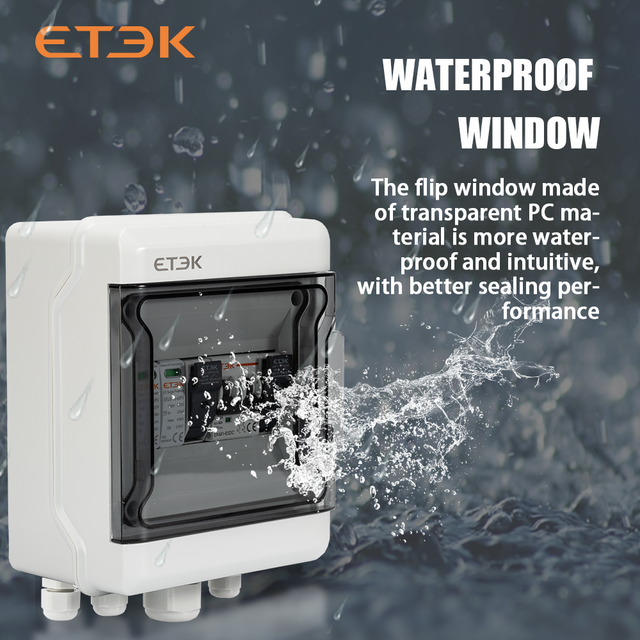ETEK IP65 Waterproof Outdoor Mounted Solar Junction Box 1 String Input Output DC 500V MCB 63A Power Distribution Equipment