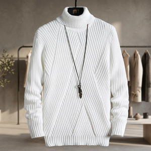 Nouveau pull coréen pour homme à col roulé, chaud, anti-plis, tricoté, à rayures obliques, style col roulé, idéal pour l'hiver et les étudiants - Product Image 3