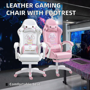 Chaise de jeu en cuir style exécutif avec repose-pieds rétractable, design ergonomique, appui-tête, coussin lombaire, siège en mousse à mémoire de forme, vérin à gaz 3 positions - Product Image 2