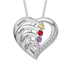 Duoying Fashion S925 Silver Birthday Stone supporto 2-4 <span class=keywords><strong>nome</strong></span> personalizzato collana ciondolo cuore regalo per la festa della mamma - Product Image 4