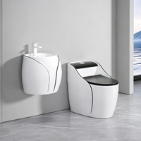 Nouvelle Conception Cuvette de Toilettes Ronde en Forme d'Œuf, Ligne Noire, WC en Céramique pour Salle de Bain, Toilettes Monobloc Couleur Œuf