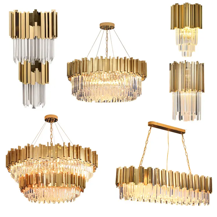 Lampu gantung emas dekorasi ruang tamu, Nordic Modern kustom lampu gantung kristal K9 Led