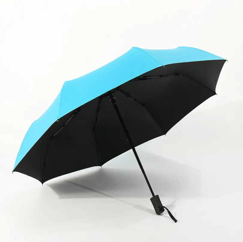 21 inch 8K 3 folding auto open auto close black blue coating uv protection umbrella wholesale custom logo travel umbrella