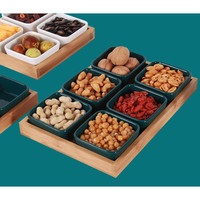 Assiette à dîner rectangulaire en bois d'acacia, plateau de service en bois en bois pour fruits, collation, Dessert