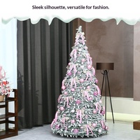 Verstellbarer Faltbarer Teleskopischer LED-Beleuchteter Rosa Fichten-Weihnachtsbaum 100-500 Lichter für Innenbereich Dekorativ Ohne Montage
