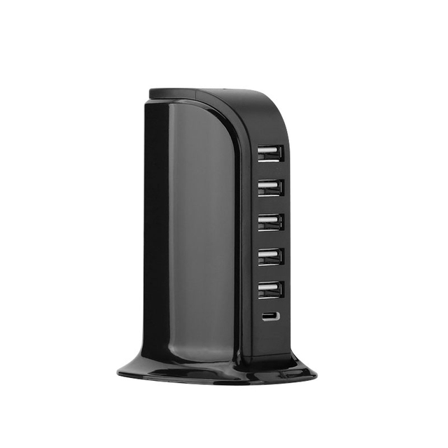 Hot Selling 5 USB Port Shared 6A USB Home Charger Hub 40W Charger Station with Type C PD Fast Charging Output