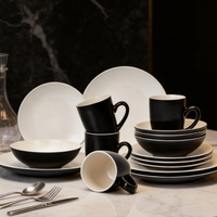 Ensemble de vaisselle en grès émaillé blanc de 16 pièces, ensemble de café en céramique en gros, assiettes rondes, bols, tasses, ensemble de vaisselle pour 4 personnes