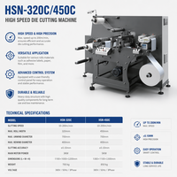 Machine de découpe semi-rotative à grande vitesse HSN-320C 200 m/min entièrement servo avec enrouleur à tourelle pour étiquettes autocollantes vierges