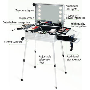 Valises à maquillage OBOX, boîte à cosmétiques avec miroir à lumière LED et Bluetooth pour maquilleur professionnel, <span class=keywords><strong>valise</strong></span> de studio - Product Image 4