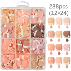 288 <span class=keywords><strong>faux</strong></span> <span class=keywords><strong>ongles</strong></span> de <span class=keywords><strong>pieds</strong></span> carrés courts, couleur nude et blanc, effet brillant <span class=keywords><strong>naturel</strong></span>, couvrance totale, réutilisables, pour les <span class=keywords><strong>pieds</strong></span> - Product Image 3