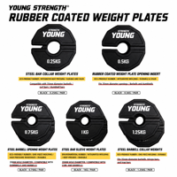 Set Plat Beban Fraksional Hitam Berlapis Karet Oktagonal Ramah Lingkungan Anti-Selip 0.25 0.5 0.75 1 1.25kg Plat Dumbbell Barbell