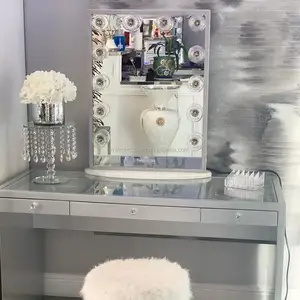 Mỹ Úc Nóng Bán Phòng Ngủ Nhân Đôi Dresser Set Với Hollywood Thắp Sáng Gương Với Loa Salon Trang Điểm Bảng