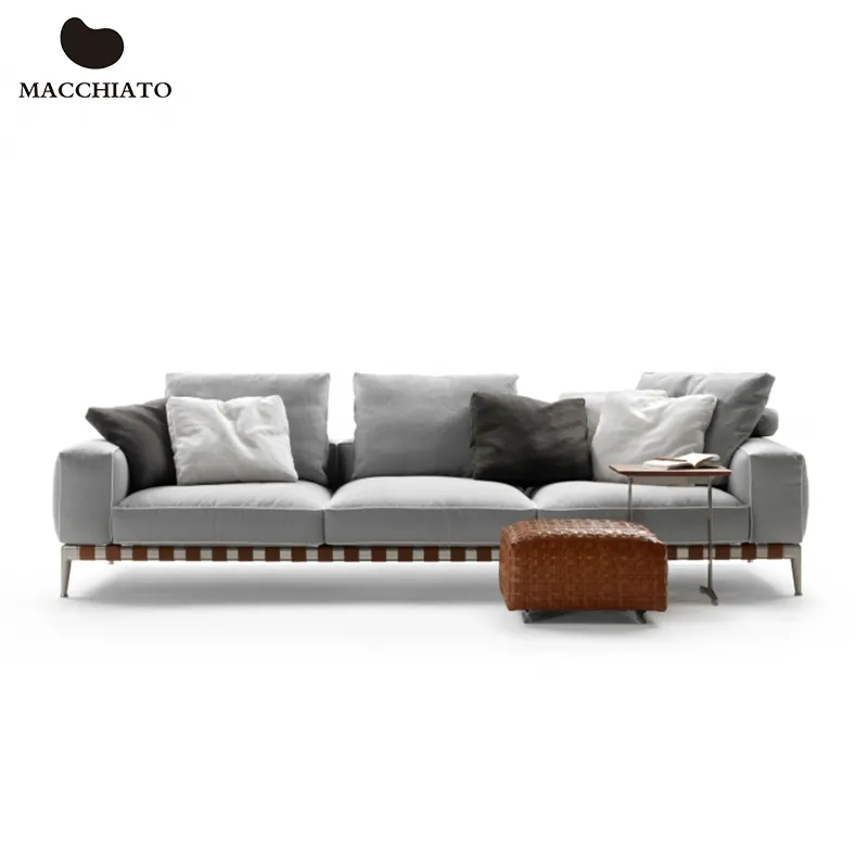 Sofá de sala de estar moderno italiano, sofá de aço inoxidável em forma de l