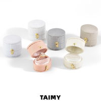 Boîte à bagues en lin mini personnalisée avec logo, boîte à bijoux ovale vintage, boîte à bijoux portable pour l'affichage des bagues de fiançailles et de mariage