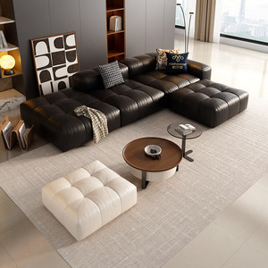 Sofá <span class=keywords><strong>en</strong></span> Forma de <span class=keywords><strong>L</strong></span> de Cuero Genuino al por Mayor, Sofás de Alta Calidad para Sala de Estar, Sofá Moderno y Relajante - Product Image 6