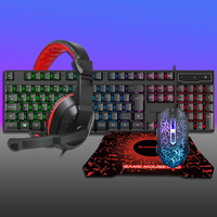 Kit clavier et souris filaires pour jeux, 104 touches avec rétroéclairage RVB, clavier ergonomique pour joueur, souris, casque, tapis de souris