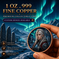 Pièce de collection 1 oz en cuivre fin .999, Valfiure Nordique, avec portrait de guerrier Aurora personnalisé, médaillon commémoratif, vente en gros