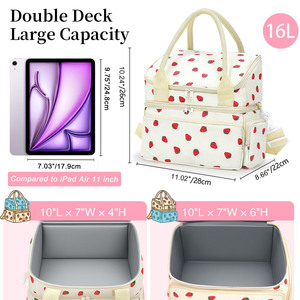 Stylish Girls <b>Cute</b> Strawberry <b>Lunch</b> <b>Bag</b> Double Deck Large Capacity Cooler <b>Bag</b> for Beverages Fruits - Product Image 2