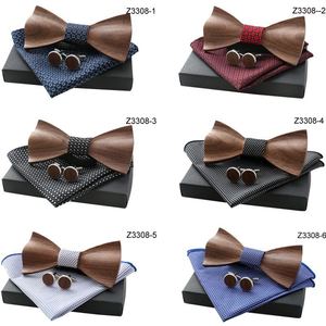 Ensemble de nœuds <span class=keywords><strong>papillon</strong></span> et boutons de manchette vintage en <span class=keywords><strong>bois</strong></span> réglables pour hommes - Product Image 3