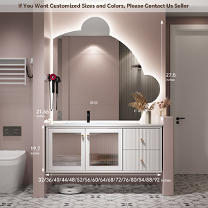 Muebles de Baño Colgantes de Pared Estilo Pastoral, Muebles de Almacenamiento con Tiradores Redondos Dorados y Encimera Resistente a los Arañazos - Product Image 4