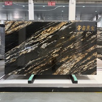 Garantie d'un an, surface en cuir, granit noir cosmique naturel avec veines dorées