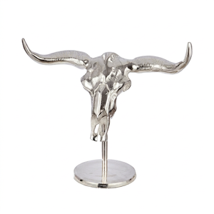 Silver Bull Skull Sculpture Modern Animal Figurine Tabletop <b>Decor</b> Living Room Artistic Metal Handicraft Single Piece - Product Image 1