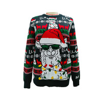 Jersey de Jacquard de Navidad personalizado unisex, suéter de invierno informal completamente tejido con patrón de animales en la parte delantera, suéter feo con logotipo en la espalda