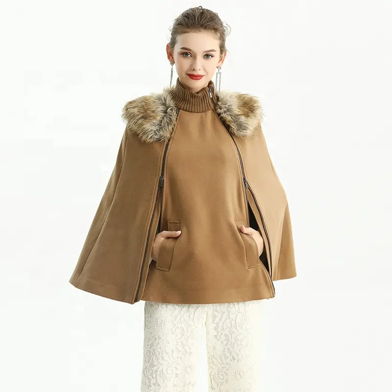 C194 mantel musim dingin wanita elegan musim semi musim gugur bulu palsu berdiri kerah jubah jaket luar pabrik