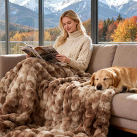 Superweiche Kunstfell-Kaninchendecke für Alle Jahreszeiten Bubble Tie-Dye Braune Decke für Schlafzimmer Bett Sofa Winter Heimdekoration