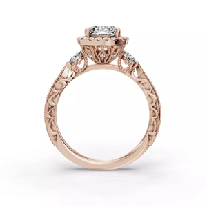 14K Rose Gold <b>cushion</b> Cut Lab Grown Diamond Engagement <b>Ring</b> Intricate Filigree Detailing Side Stone Elegant Halo IGI Jewelry - Product Image 2