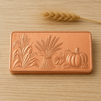 Barre décorative en cuivre massif à texture en relief double face motif récolte de blé pour présentations saisonnières, vente en gros