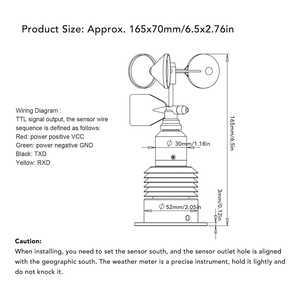 Agricultura Mini anemômetro 5-em-1 Sensor de tempo para a velocidade do vento Direção Temperatura 5V Powered Speed Measuring Instruments - Product Image 6