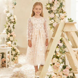 Abiti Eleganti Floreali per Ragazze Hongbo con Maniche Lunghe Trasparenti e Decorazioni in Pizzo Design Stampato per Feste - Product Image 3