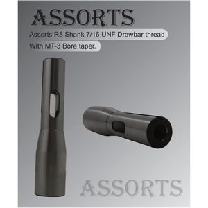 Variedad de mandriles para fresadora con vástago R8, rosca de barra de tracción de 7/16 UNF y cojinete de manguito cónico con orificio MT-3 para mecanizado de precisión - Product Image 3