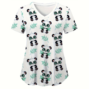 Hauts d'uniformes médicaux imprimés pour femmes, thème Noël, 100 % coton, pour infirmières - Product Image 4